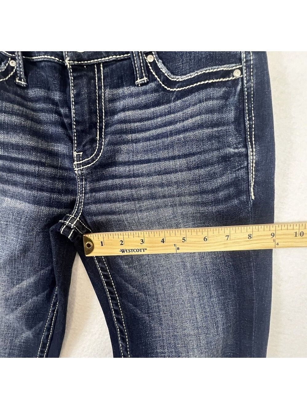 Daytrip Womens 25 Blue Jeans Virgo Straight Thick Stitch Stretch Flap Pocket New - Picture 12 of 12